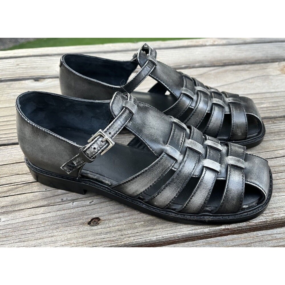 New! Free People Willow Fisherman Women's 6 Sandals Black Gray Leather